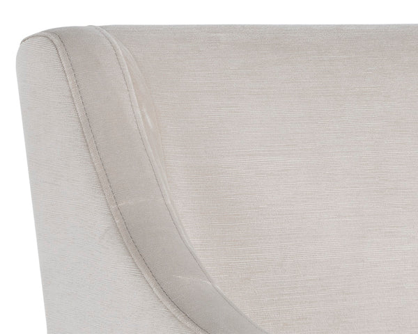 Sunpan Zane Glamorous Wheeled Lounge Chair with Brushed Brass Frame for Stylish Dining & Relaxation Spaces Piccolo Prosecco