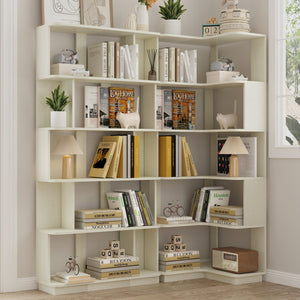 English Elm Set of 2 Modular Corner Bookcases L Shaped and I Space Saving Home Office Shelving White W2899S00003