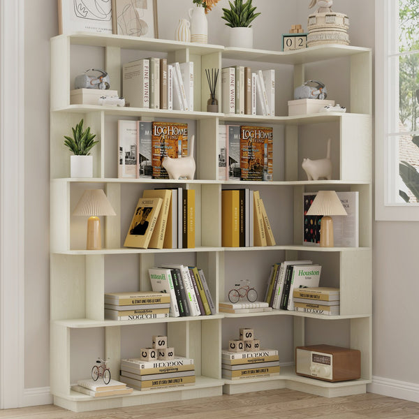English Elm Set of 2 Modular Corner Bookcases L Shaped and I Space Saving Home Office Shelving White W2899S00003