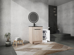 English Elm 36 Inch Freestanding Bathroom Vanity With Black Sink, Soft-Close Doors & Ample Storage Solutions W999S00303
