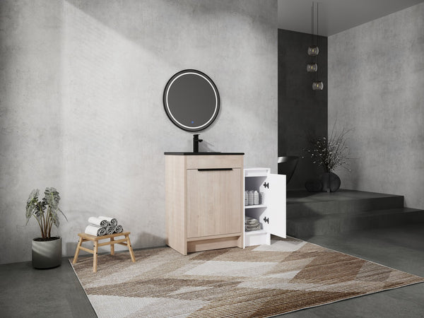 English Elm 36 Inch Freestanding Bathroom Vanity With Black Sink, Soft-Close Doors & Ample Storage Solutions W999S00303