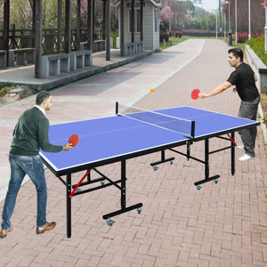 English Elm 8ft Foldable Ping Pong Table Steel Frame Game Room Set with Net Paddles and Balls W1408P231630