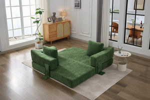 English Elm Modern Modular Chenille Sofa Bed Fold-Out Convertible Floor Couch with Removable Backrest & Pockets in Green W1829P192398