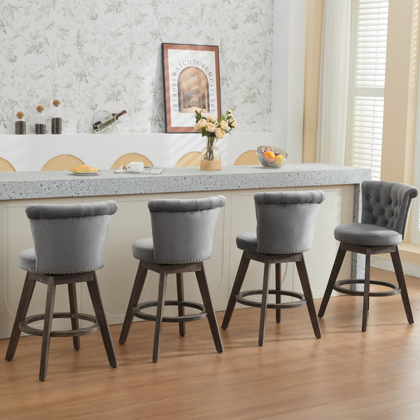 English Elm 26" Plush Velvet Swivel Counter Stools Set of 2 with Tufted Back, High-Res Foam & Sturdy Wood Legs Gray W1143P362519