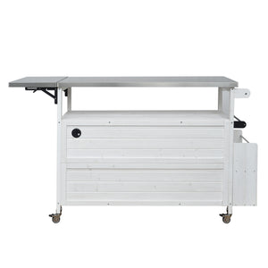 English Elm Foldable Outdoor Kitchen Cart with Stainless Worktop Fir Wood Frame and Lockable Wheels White N719P380279K