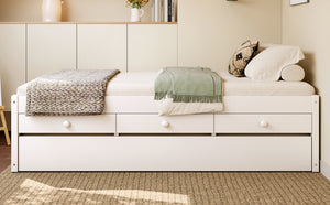 English Elm Twin Triple Metal Bunk Bed Matte Powder Coated Frame with Full Safety Guardrails White W1580S00385
