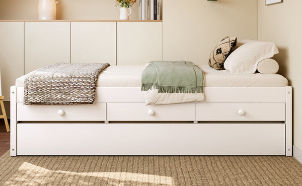 English Elm Twin Triple Metal Bunk Bed Matte Powder Coated Frame with Full Safety Guardrails White W1580S00385