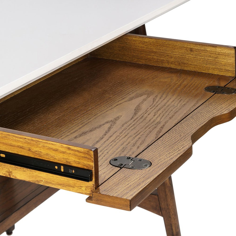 JLA Home Madison Park - Desk Parker Mid-Century Modern Off-White Top with Pecan Shelf — Stylish Compact Workspace, Storage, Easy Assembly MP122-0097