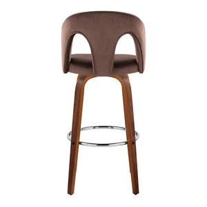 English Elm Fixed-height Swivel Barstools Velvet Seat Walnut Legs Chrome Footrest Set 2 B202S01888