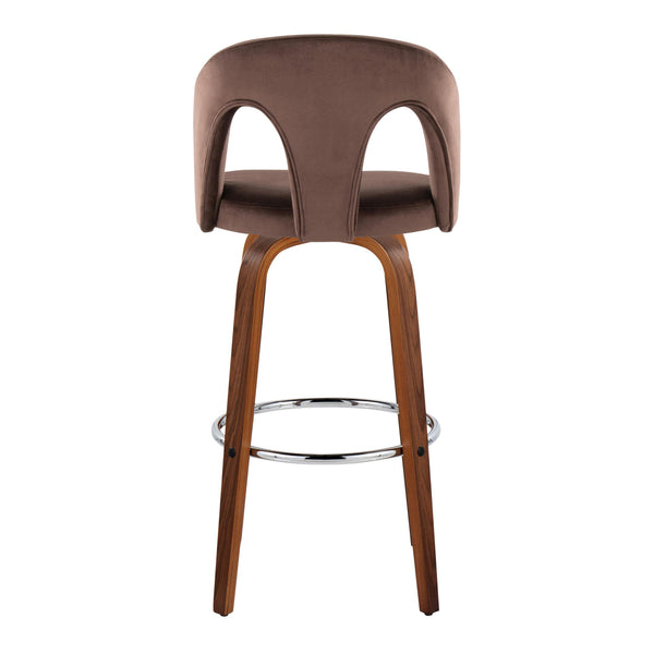 English Elm Fixed-height Swivel Barstools Velvet Seat Walnut Legs Chrome Footrest Set 2 B202S01888