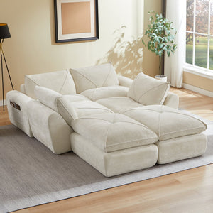 English Elm Modern Chenille Modular Sectional Sofa with Built-in Foot Pedals for Relaxed Living Beige W3396S00067