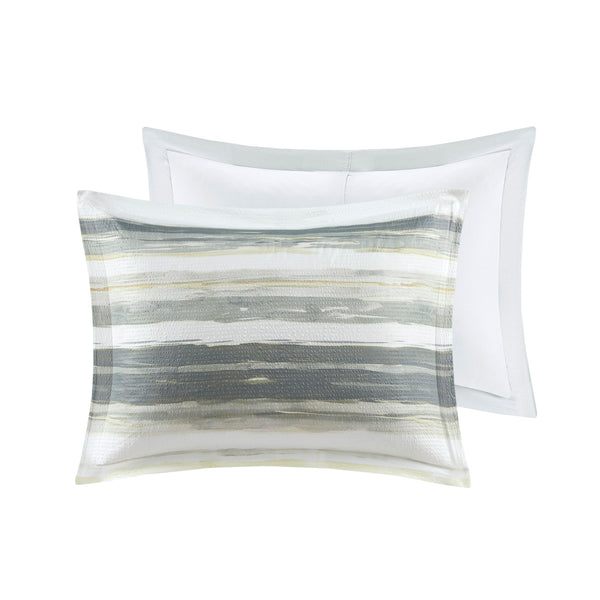 English Elm 8 Piece Printed Seersucker Comforter & Quilt Set In Yellow/Gray For Full/Queen – Cozy & Stylish! B03597254