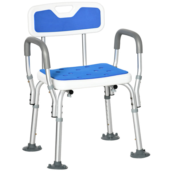 English Elm HOMCOM EVA Padded Shower Chair with Back & Arms, Adjustable 6-Level Height, Non-Slip Seat (Blue) W2225P173933