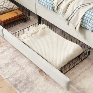 English Elm Twin Velvet Upholstered Platform Bed with 2 Underbed Storage Drawers, Convertible Sofa, Beige Twin W1413P298909