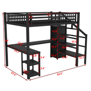 English Elm Metal Full Loft Bed with Wardrobe, LED, L-Desk & USB Ports — Space-Saving Full Size Bunk for Kids Teens Adults W2593S00008