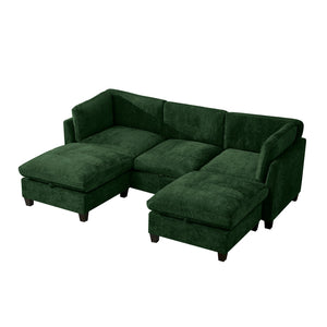 English Elm 96.5" L-shaped Chenille Sectional with Storage Ottoman Eucalyptus Frame Living Room Green W1097S00287