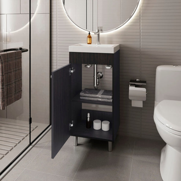 English Elm Wengue Bathroom Vanity With Storage Shelves - Modern, Compact Design For Stylish Organization B062P355661-GIGA