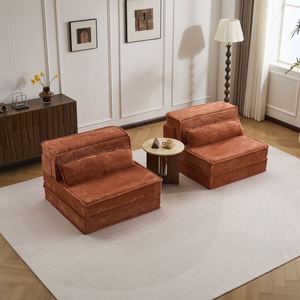 English Elm Compression Oversized Modular Sofa Bed - Versatile Floor Seating With Memory Foam & Pillows, Orange W3723S00046