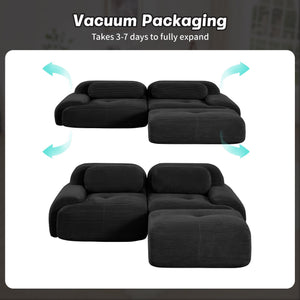 English Elm 82'' Modular L-shaped Sectional Sofa Corduroy Upholstery Curved Arms for Living Rooms Black W714S01273