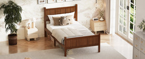 English Elm Twin Platform Bed Vertical Slat Headboard Farmhouse Shaker Wood Grain Finish Bedroom Dark Walnut N733P422478P
