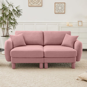 English Elm Boucle 2-Seater Loveseat Sofa With Chic Shell Armrests & Soft Pink Upholstery For Cozy Spaces W3041S00290