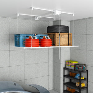 English Elm Overhead Garage Storage Rack with Crank Lift 270lb Steel Platform for High Ceilings W2700P346224