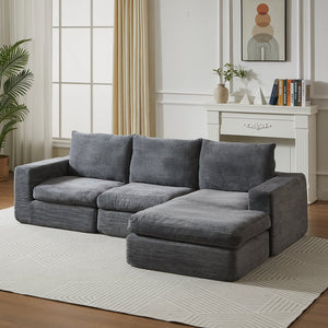 English Elm 99-Inch L-Shaped Corduroy Sectional Sofa With Chaise, Neck Pillows, And No Assembly Needed, Grey W834S00491