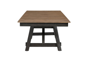 English Elm 6pc Cottage Solid Wood Extendable Dining Set with Upholstered Chairs Bench Trestle Base B011S01671