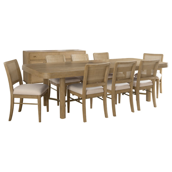 English Elm Benson Sand Wash 9-Piece Dining Table Set With Extension Leaf For Effortless Entertaining & Style B062S01290