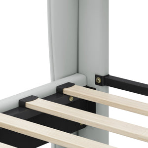 English Elm Christopher Knight Home® - King PU Leather Bed Frame with Wingback Headboard & Footboard, Gold Accents, Platform Slat Support, Elegant Design Grey 77.5 L x 21 W x 5.25 H N761S0000012E