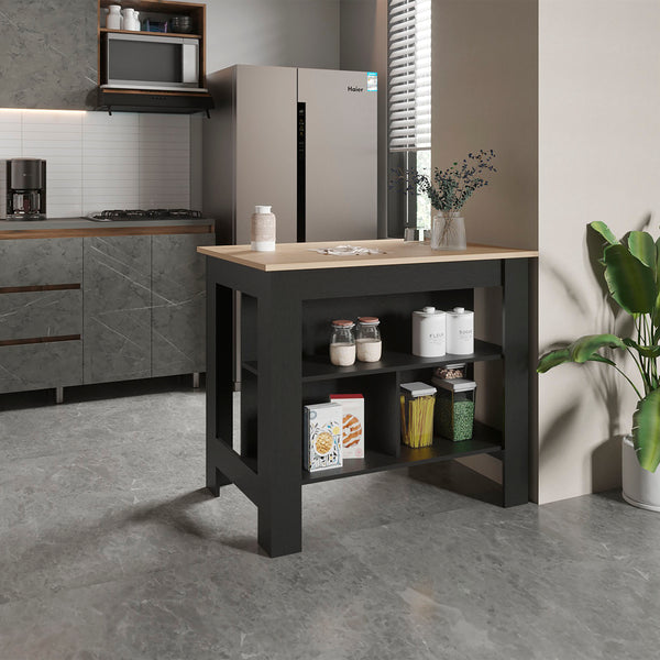 English Elm Cortes Kitchen Island With 2-Tier Shelf – Spacious 40" Worktop, Stylish Storage & Seating Options B200P235839