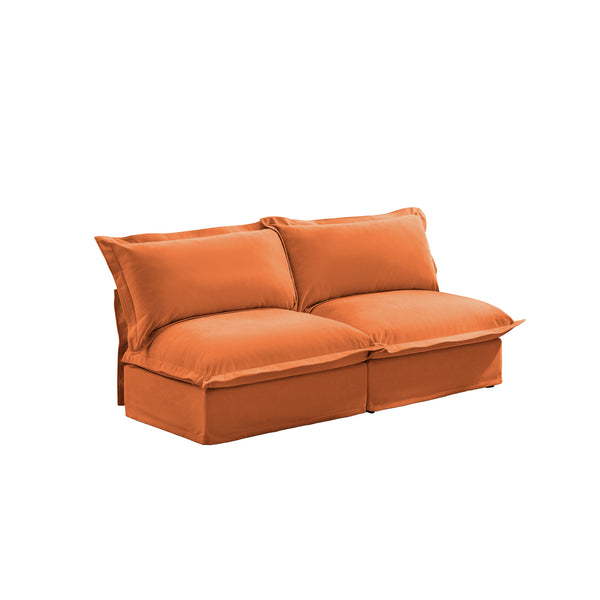 English Elm Streamlined Velvet Modular L-shape Sectional Sofa with Cloud Foam and French Piping Orange W3041S00132