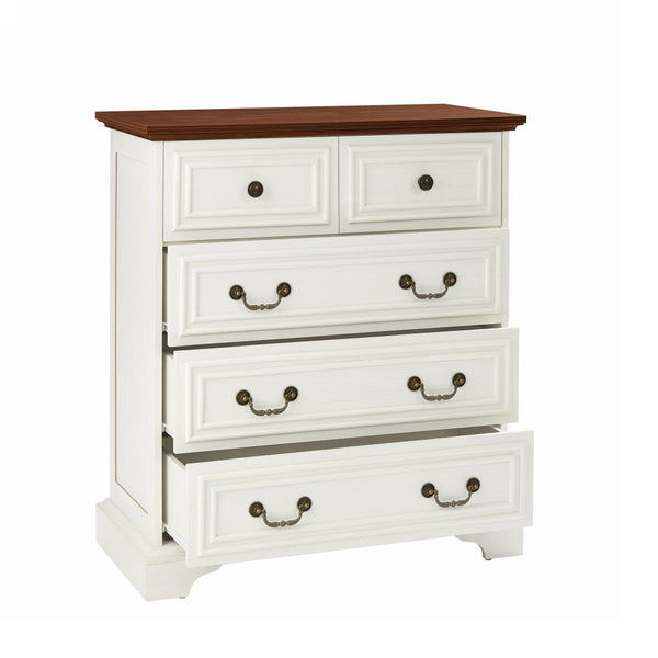 English Elm Modern White 5-Drawer Dresser Durable Engineered Wood Wide Chest Smooth Metal Slides Stable Base W1785P238909