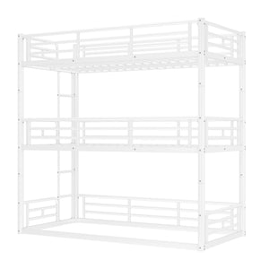 English Elm Twin Triple Metal Bunk Bed Matte Powder Coated Frame with Full Safety Guardrails Light White W1580S00579