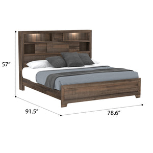 English Elm Wallace & Bay - Brown Bookcase King Bed with Penny Brown Finish, Modern Wood Design, Easy-Care, Spacious Storage B361S00015