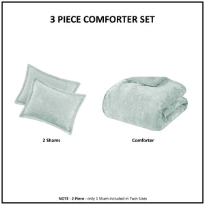 English Elm 3 Piece Crushed Velvet Reversible Comforter Set Full Queen Luxe Hypoallergenic Bedding Aqua B035P319860