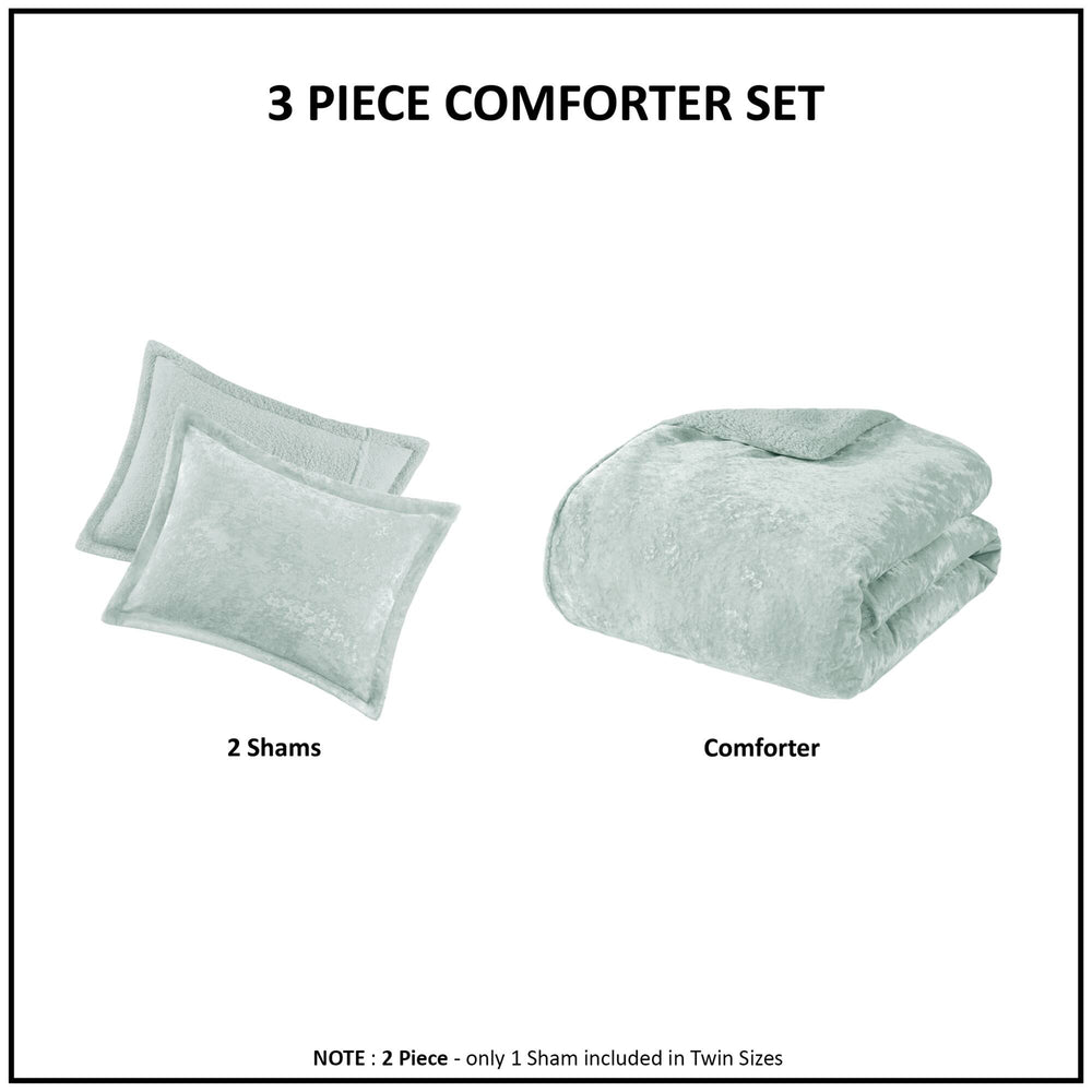 English Elm 3 Pcs King/Cal King Reversible Comforter Set In Aqua - Luxurious Crushed Velvet & Cozy Sherpa Design B035P319861