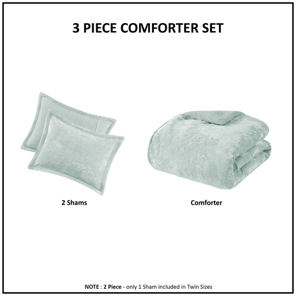 English Elm 3 Pcs King/Cal King Reversible Comforter Set In Aqua - Luxurious Crushed Velvet & Cozy Sherpa Design B035P319861