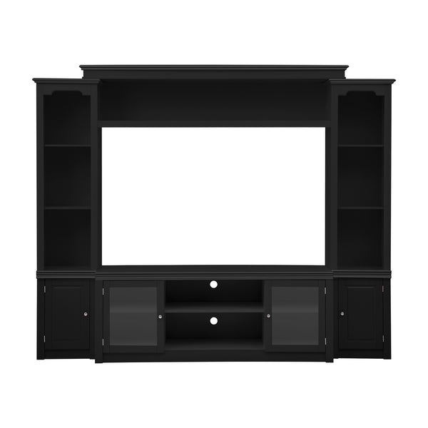 English Elm Entertainment Wall Unit with Glass Doors Open Shelving Mdf Living Room Storage Black N710S688102B