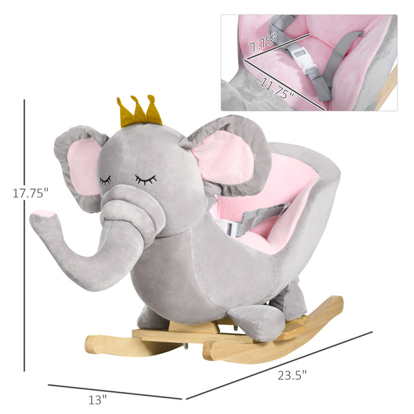 English Elm Qaba Plush Elephant Toddler Rocker with Steel Frame Wooden Base and Sound Effects W2225P200850