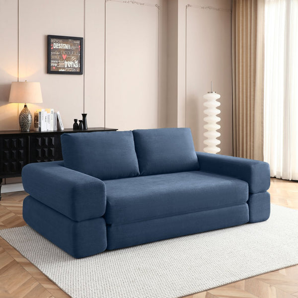 English Elm 81'' Corduroy Floor Sofa Convertible Loveseat Futon Sleeper with Foam Fill and Pillows Blue W1117P459733