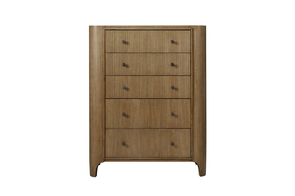 English Elm 5-Drawer Eucalyptus Chest with Soft-Close Drawers, Felt Top & Cedar Bottom, Solid Wood Finish - Light Brown B2699P395386