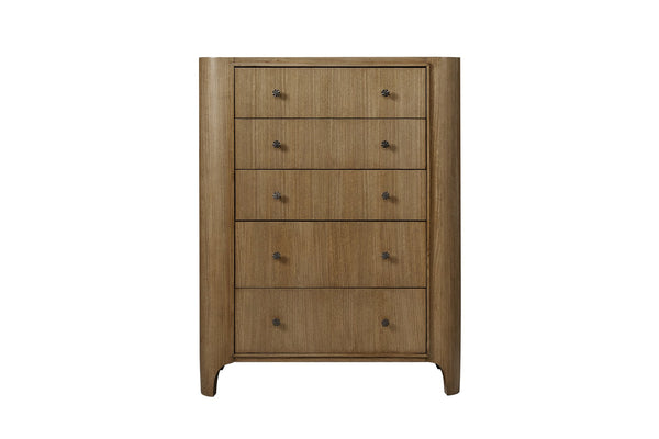 English Elm 5-Drawer Eucalyptus Chest with Soft-Close Drawers, Felt Top & Cedar Bottom, Solid Wood Finish - Light Brown B2699P395386
