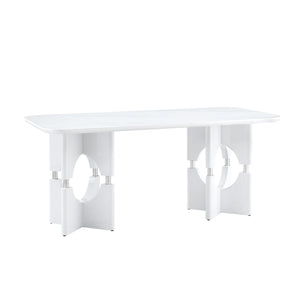 English Elm Modern Marble Print Mdf Dining Table Sculptural Hollow Frame Metal Accents Small Space White W3875S00026