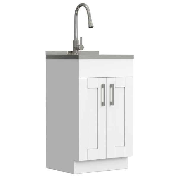 English Elm Darwin Stainless Steel Utility Sink with Shaker Cabinet for Laundry and Garage B136P427212