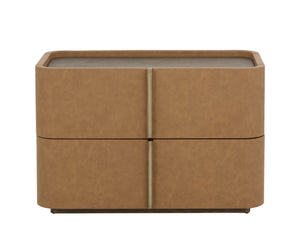 Sunpan Jamille Large Nightstand - Elegant Cognac Faux Leather Design With Solid Acacia Wood Base Brown Faux Leather ,Wood 112014