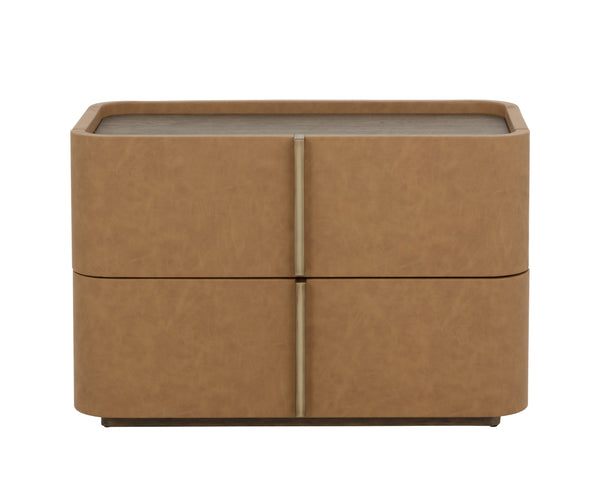 Sunpan Jamille Large Nightstand - Elegant Cognac Faux Leather Design With Solid Acacia Wood Base Brown Faux Leather ,Wood 112014