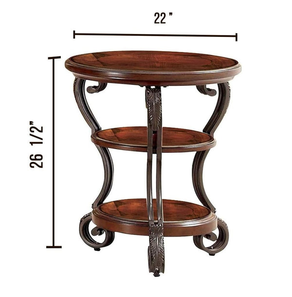 English Elm Traditional Elegant Brown Cherry Side Table with Ornate Scroll Legs and Open Shelf for Living Room Decor Brown Multi 27 L x 27 W x 7 H B011P203062