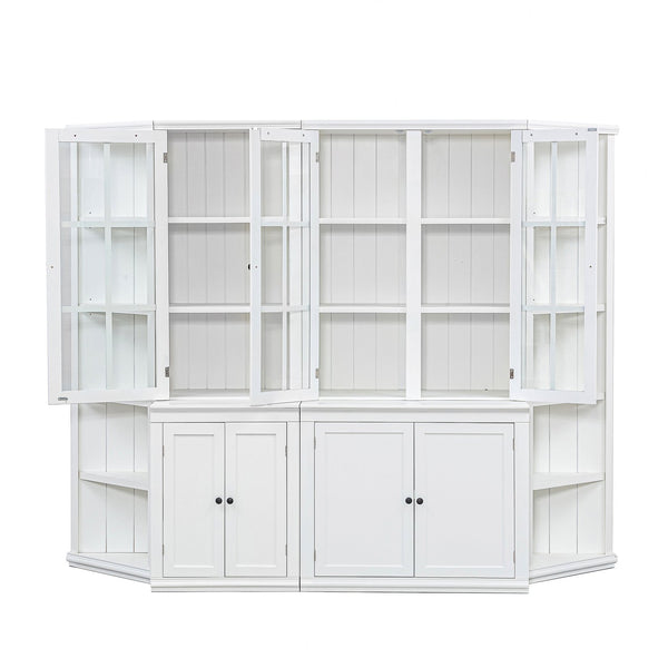 English Elm 75.25'' Retro-Modern Wall Suit 92.9''W with Tempered Glass Doors, Bi-Directional Side Hutch & Ample Storage SUIT03_N845P263124W
