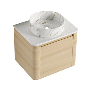 English Elm 24'' Sleek Wall-Mounted Bathroom Vanity With Ceramic Vessel Sink & Soft-Close Door For Small Spaces W999S00459
